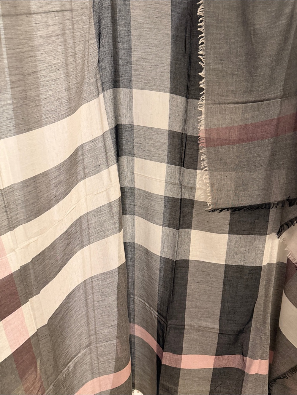 NWOT. Burberry Black Gray Check Modal Wool Square Scarf - Picture 5 of 13